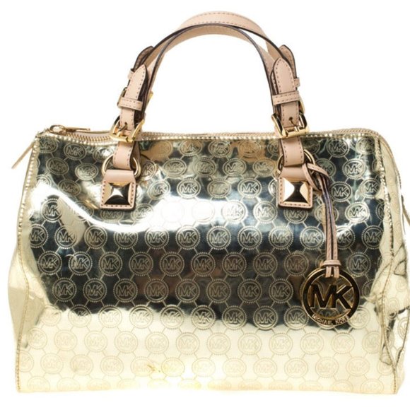 Michael Kors Grayson Large Satchel Monogram Gold